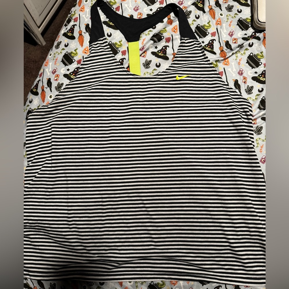 SOLD Nike Black and White tank with Neon Yellow Strap